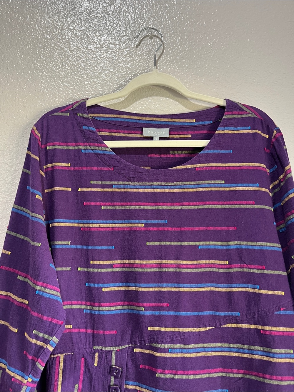 Habitat Purple Striped Round-Neck Tunic with Multicolor Accents Sz L Boho Chic - Picture 8 of 9